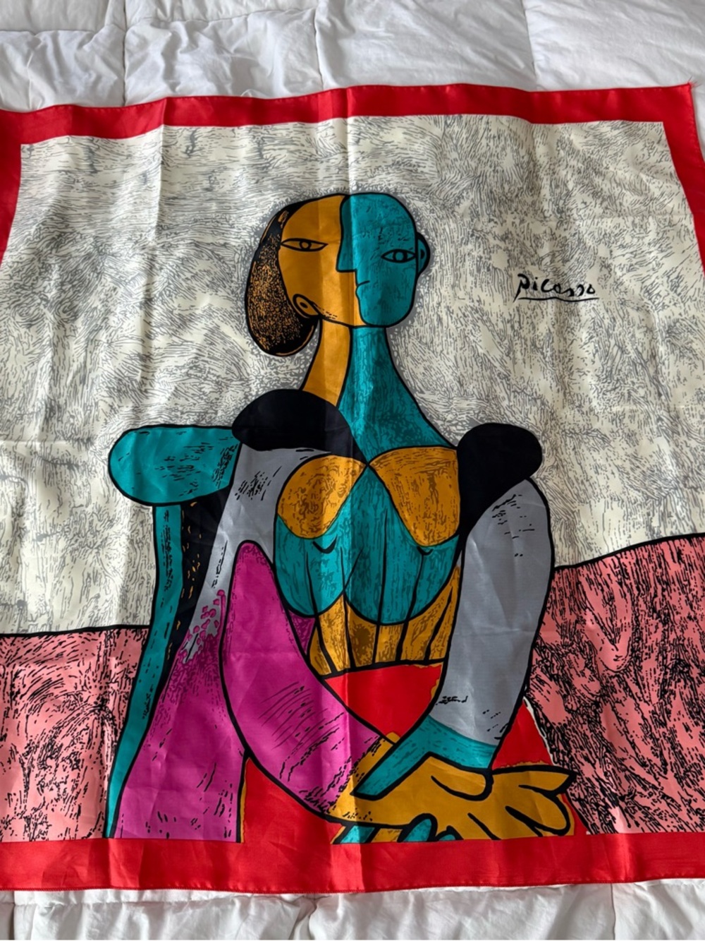 Vintage Pablo Picasso Silk Scarf Abstract Art 33.5” X 34”
